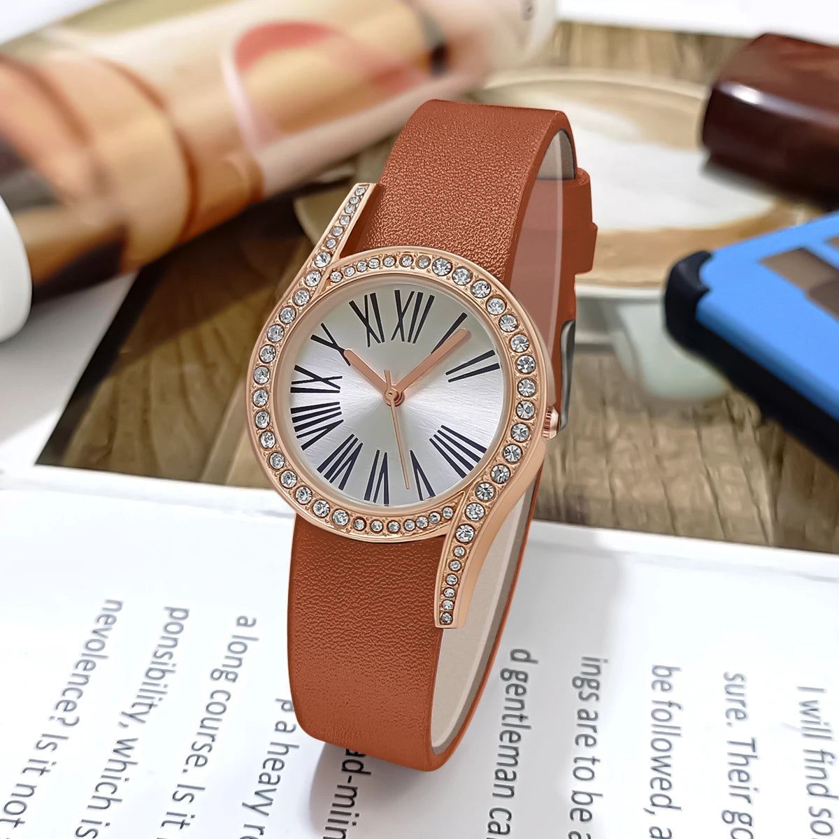 Elegant Leather Quartz Watch - Valentine's Edition